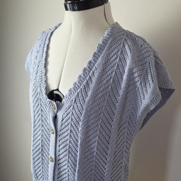 Garcia Knit Button Front Vest – Light Blue Pointelle – Size L - Picture 3 of 8